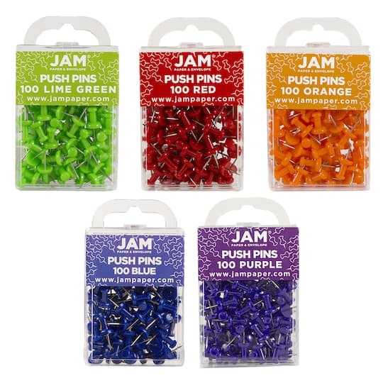 JAM Paper Colorful Standard 5 Color Push Pin Set
